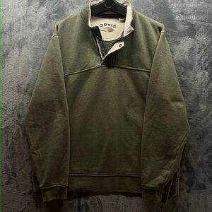 Orvis Signature 1/4 Zip Fleece Men's XL Olive Green Pullover Sweater Sweatshirt